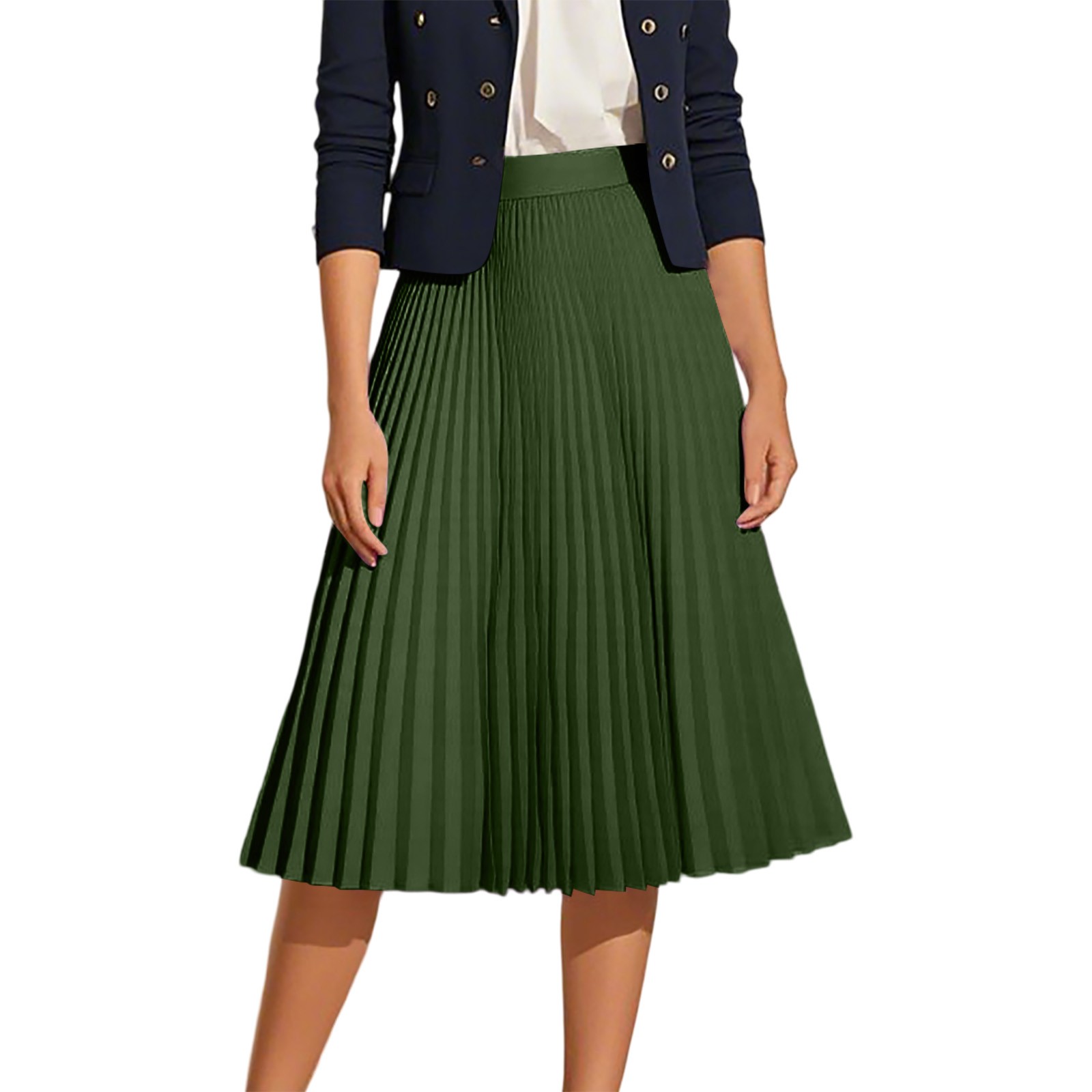 Falda midi plisada para mujer: falda informal de gasa, cintura alta, estilo versátil, perfecta para las salidas de verano.